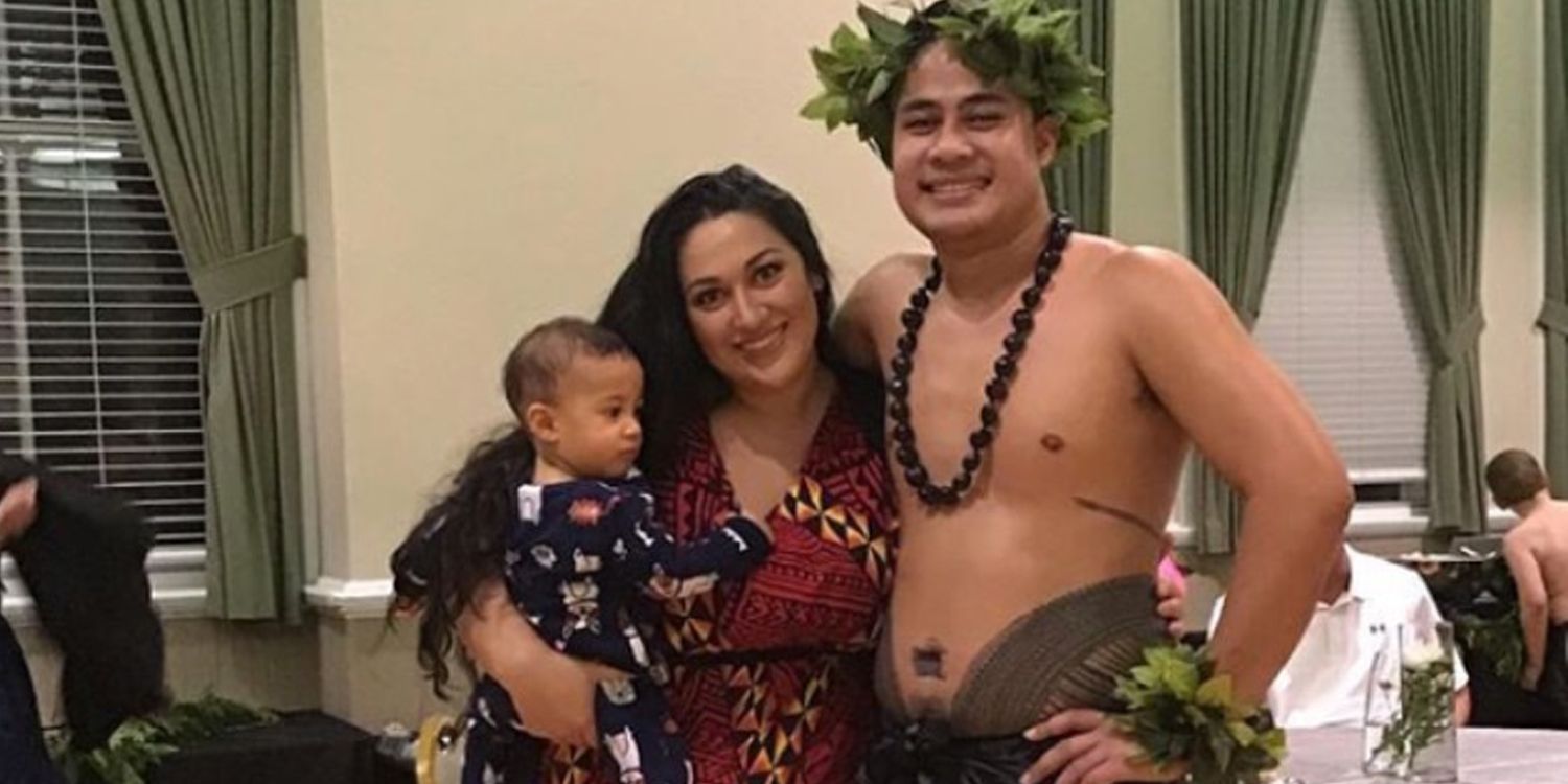Asuelu Pula with Kalani Fagata and son in traditional 90-day groom's dress