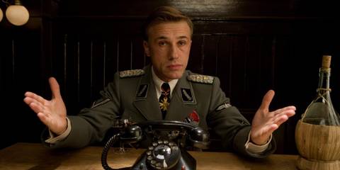 Colonel Landa gesticulating with a phone in Inglourious Basterds.
