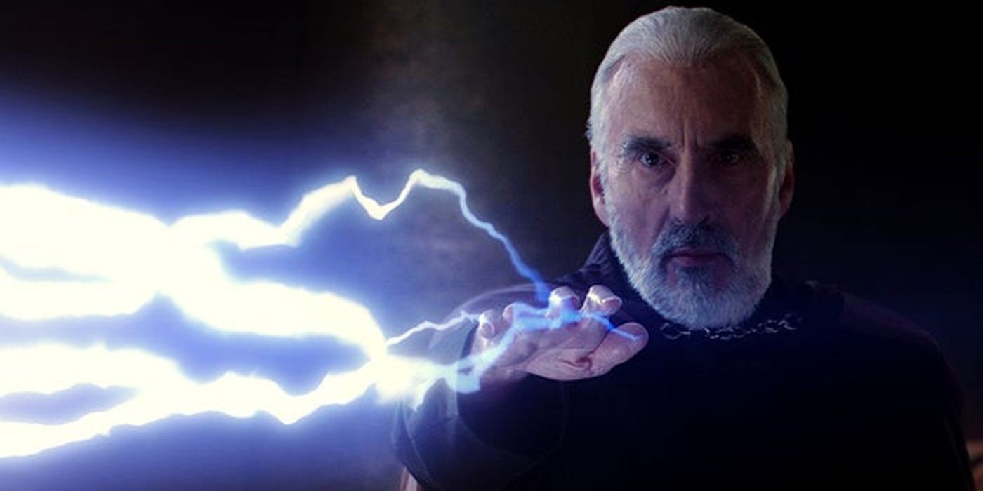 Count Dooku using Force lightning in Attack of the Clones