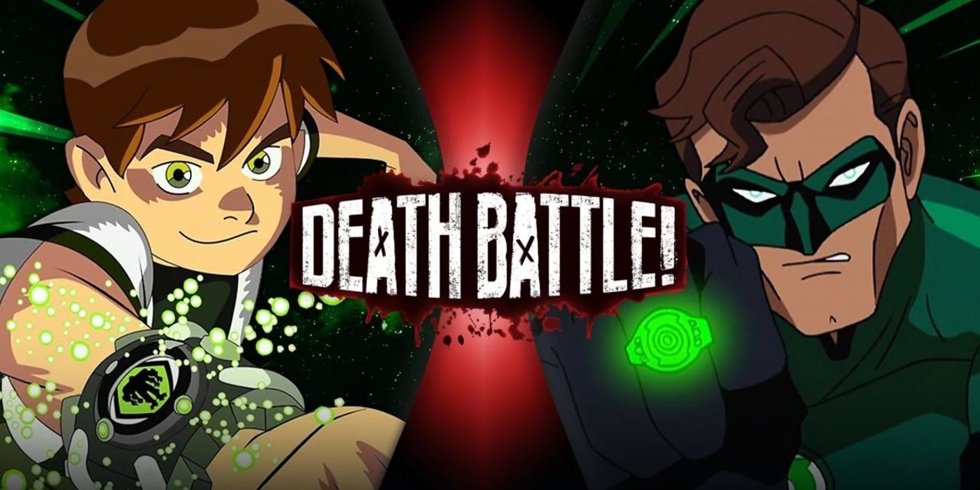 Uma imagem do cartão de título Ben 10 vs Lanterna Verde em Death Battle