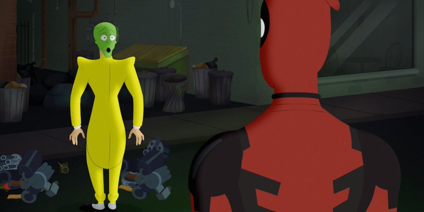 Uma imagem de Deadpool vs Mask em Death Battle