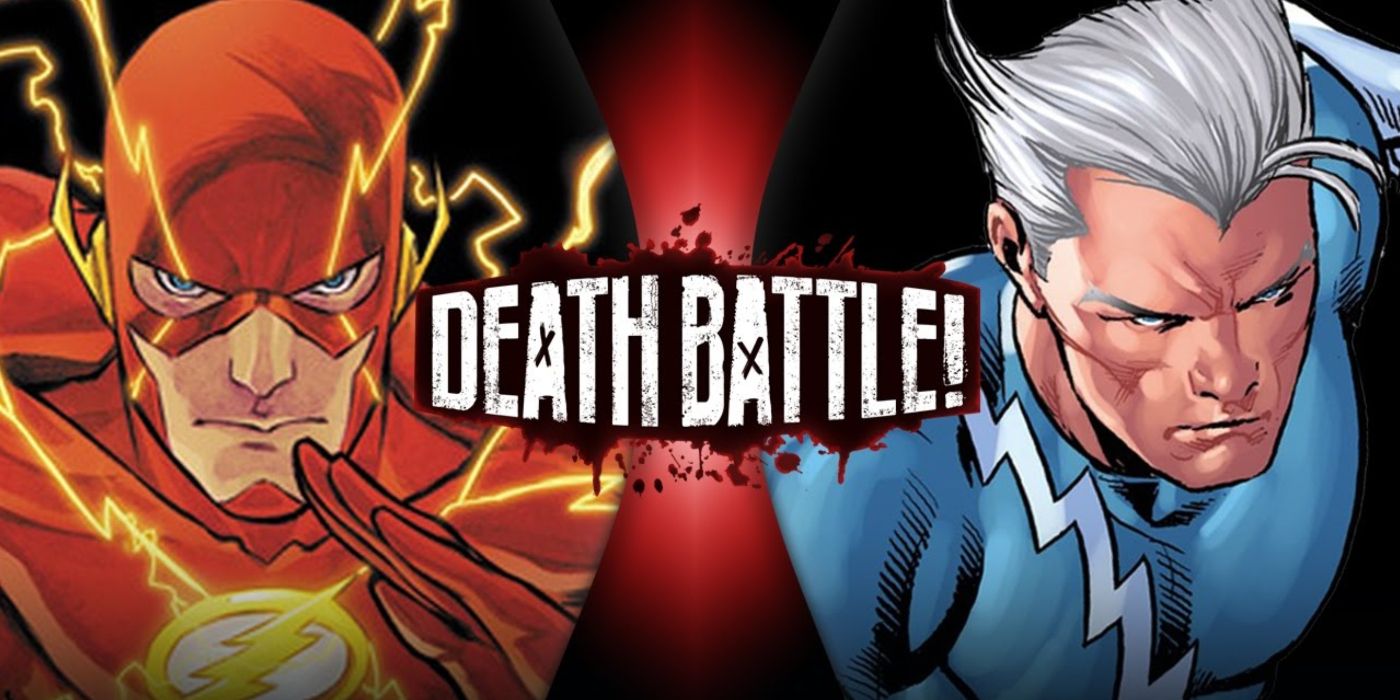 Um cartão de título Death Battle mostrando o Flash vs Quicksilver