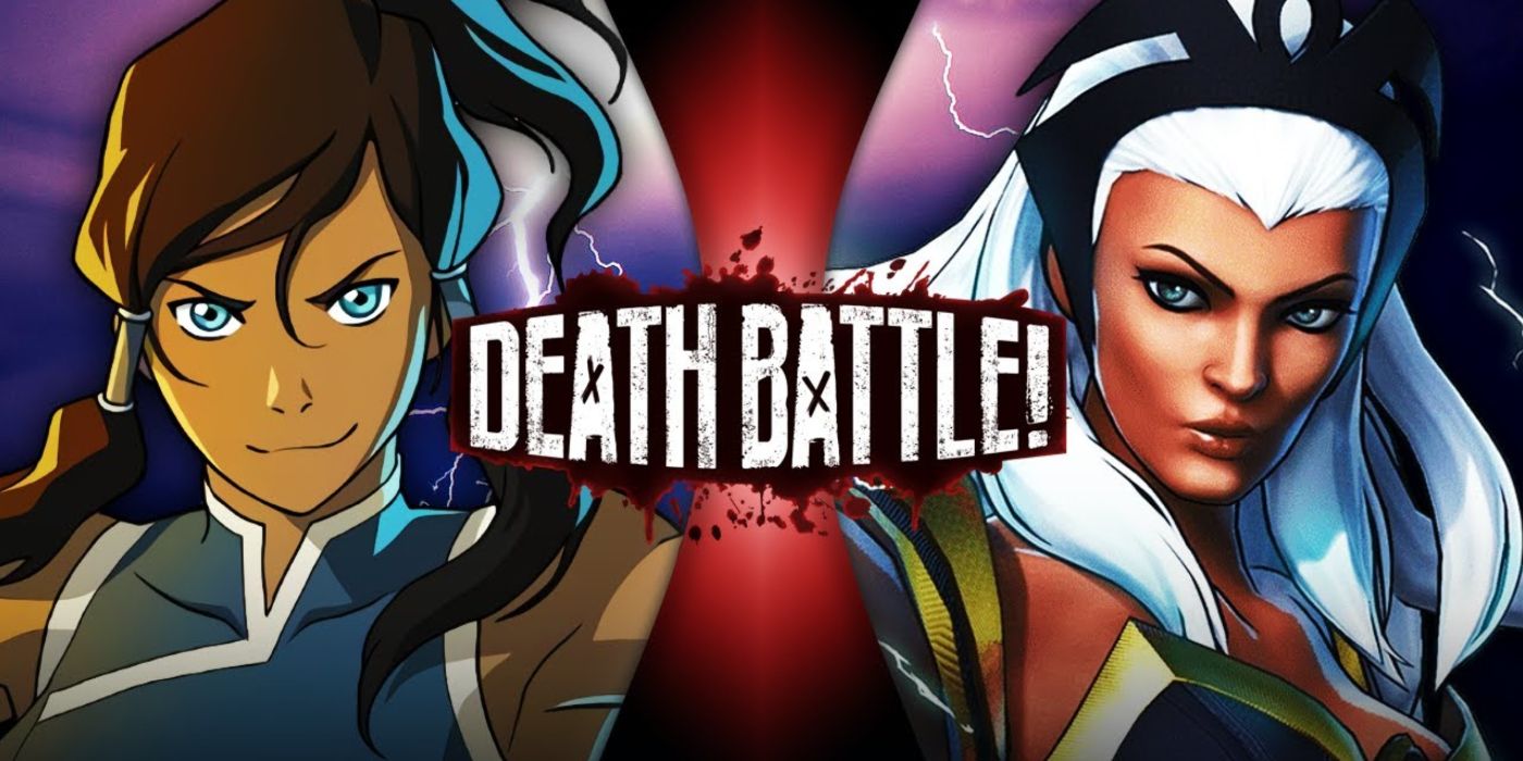 Uma imagem de um cartão de título Korra vs Storm em Death Battle