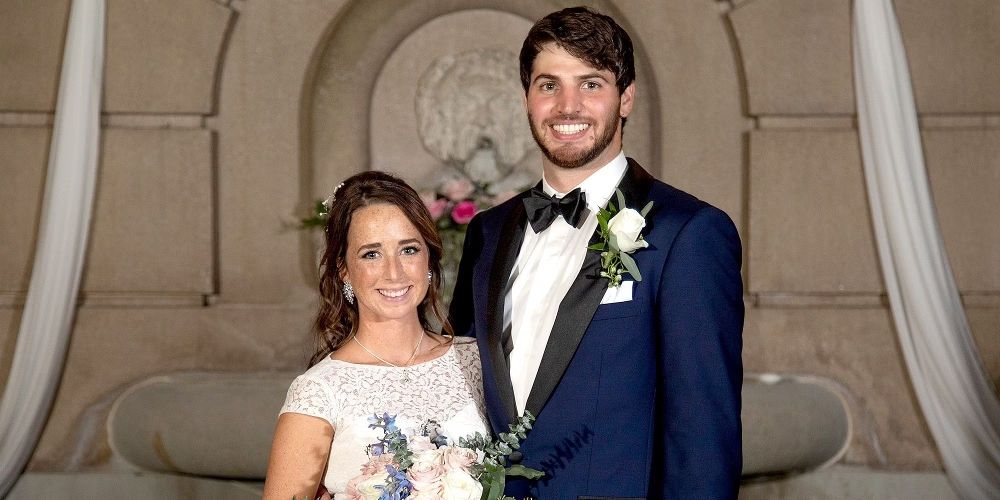Katie and Derek pose on wedding day on Married at First Sight 10