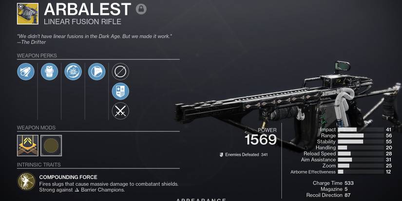 Destiny 2 Arbalest Perks Intrinsic Traits