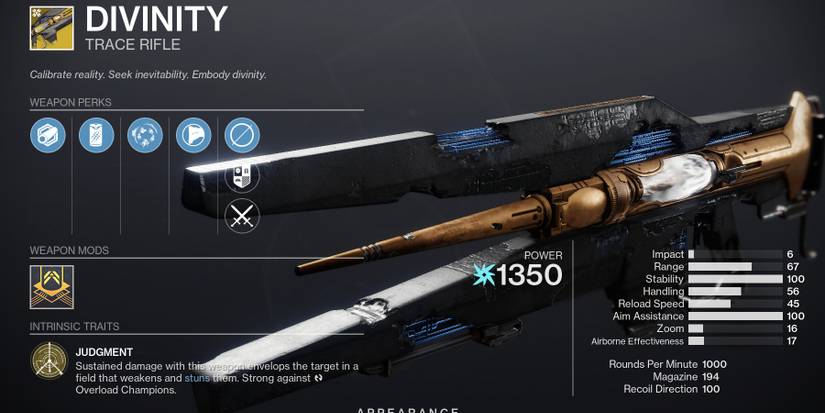 Destiny 2 Divinity Exotic Trace Rifle Perks Intrinsic Traits
