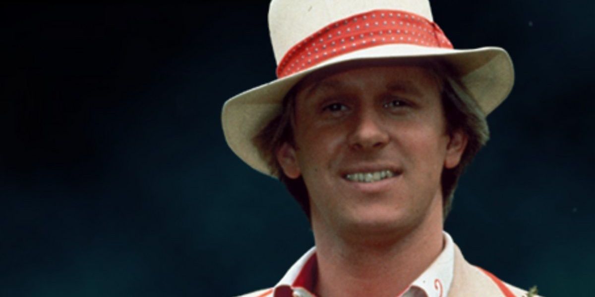 Fifth Doctor smiling in Doctor Who 