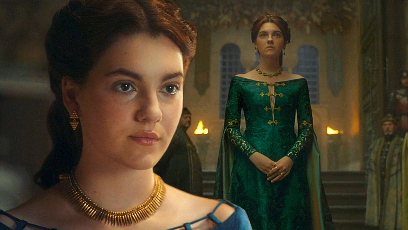 emily carey green dress House of the Dragon Featurette Explores Alicent's Silent Rebellion