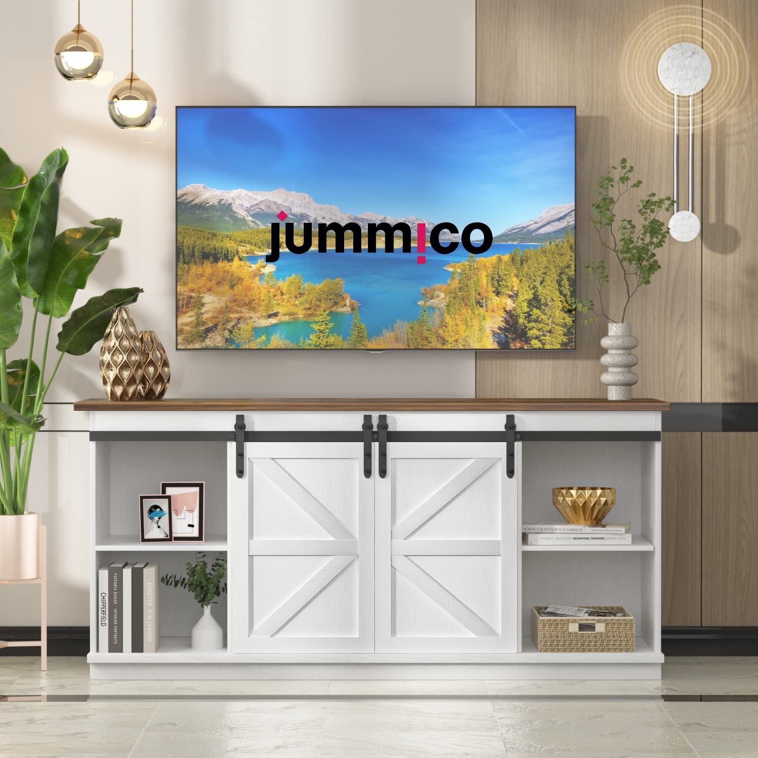 JUMMICO Farmhouse Style TV Stand 2