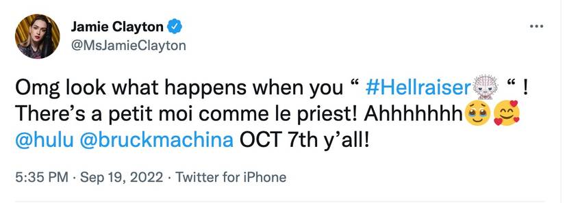 Hellraiser Reboot Star Has Adorable Reaction To Twitter’s New Pinhead Emoji