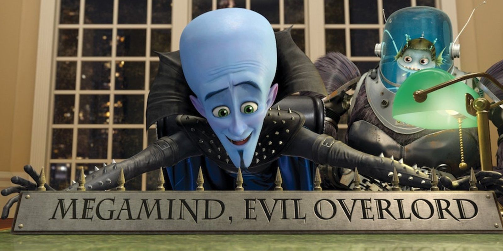 Megamind puts a name plate on his desk