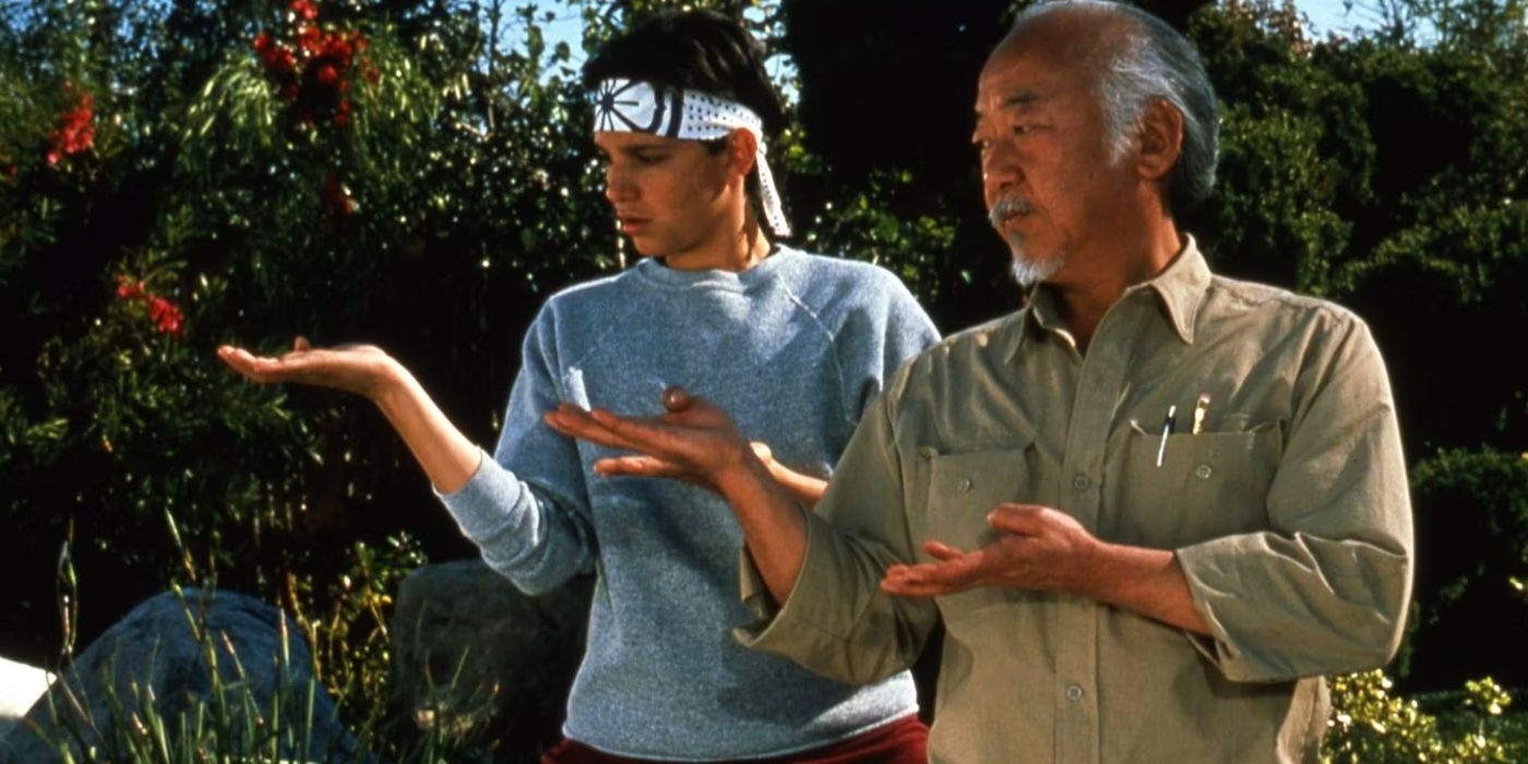 Miyagi ensinando Daniel em The Karate Kid