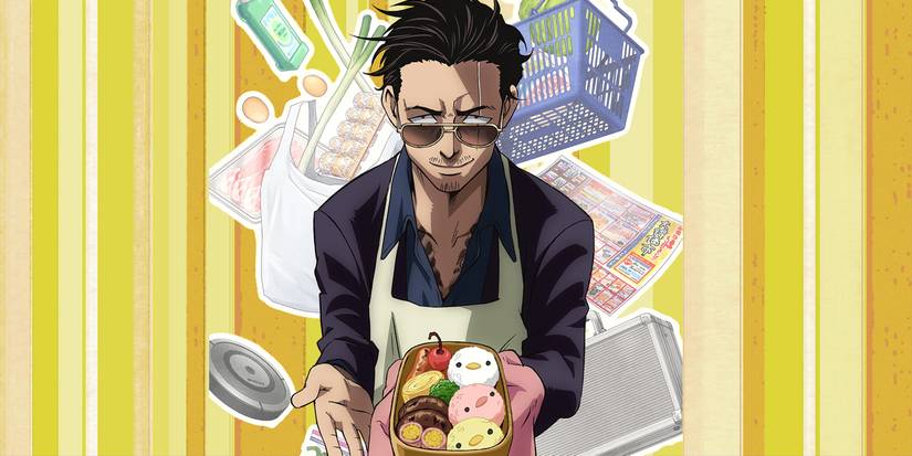 Way of the House Husband's Tatsu presents a bento box full of food while wearing sunglasses.