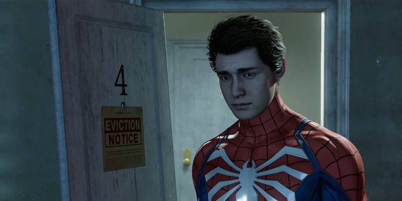 A mod of an unmasked Peter Parker in his Spider-Man suit, during the scene where he gets evicted in Marvel's Spider-Man