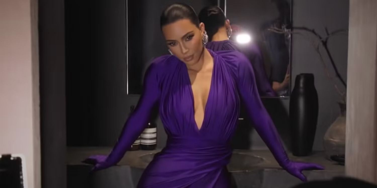 kim kardashian purple dress West Is Bringing Back This Early-Aughts Party Kim Kardashian Fans React To