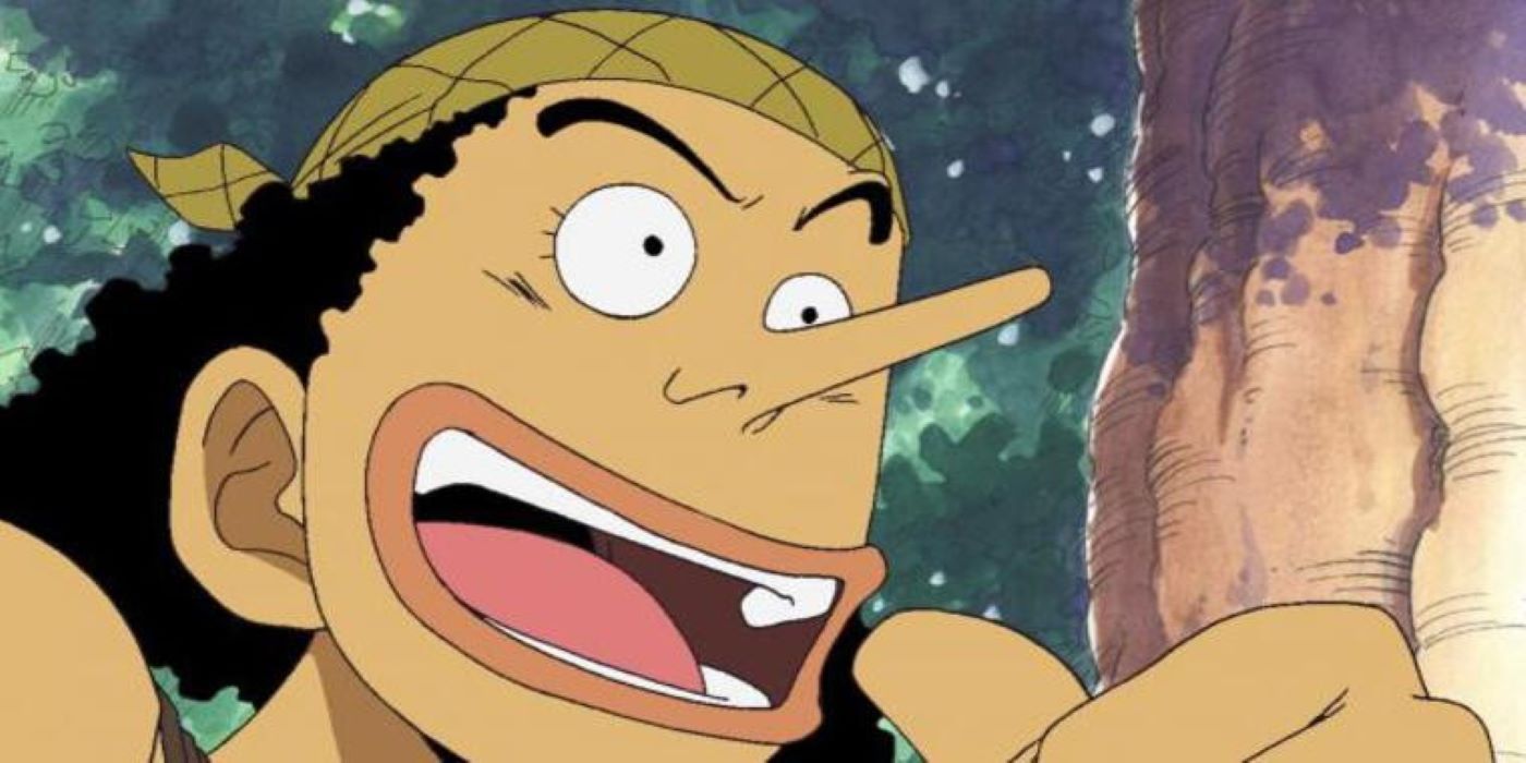 Usopp smiles as he tells his old crew about his newfound success with the Straw Hat Pirates.