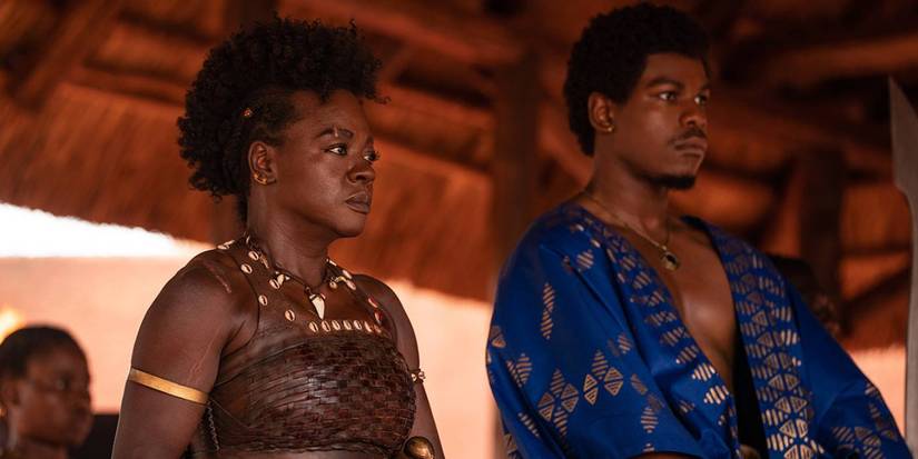 Viola Davis and John Boyega looking serious in The Woman King