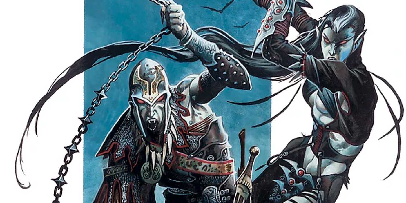 A DND illustration of two undead adventurer vampires meandering towards the point of focus
