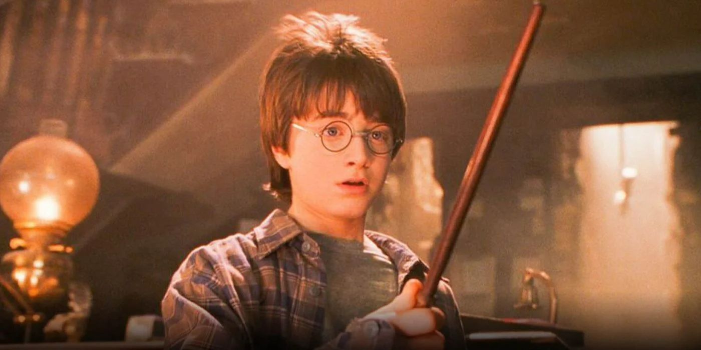 Harry pegando sua varinha em Harry Potter e a Pedra Filosofal