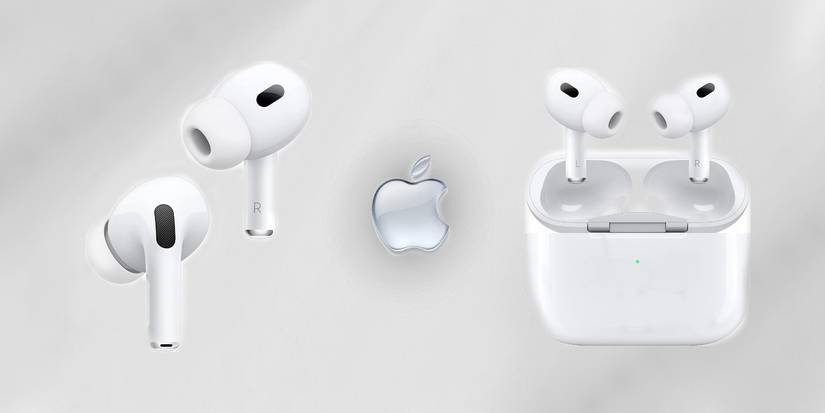 Apple AirPods Pro (2nd Generation) pictured on their own (left) and with the case (right) against a light gray background