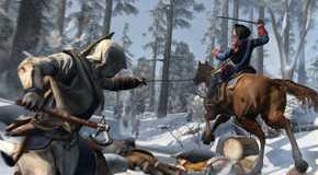 Connor hooking an enemy on horseback with the Rope Dart tool in Assassin's Creed 3.