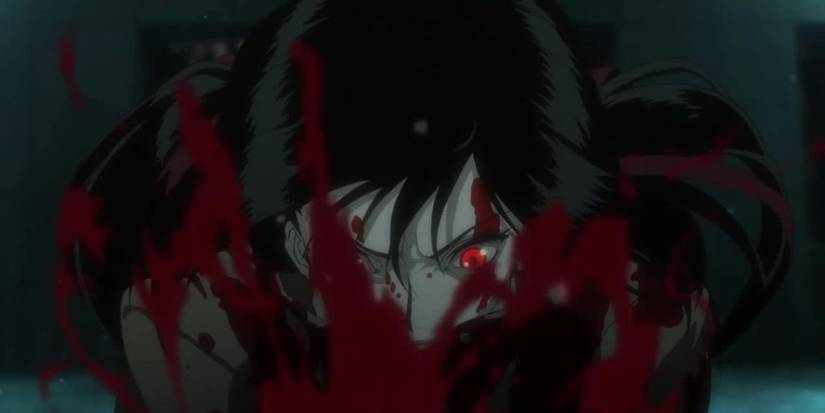 Scene from BLOOD+ / BLOOD-C featuring a woman killing and shedding blood
