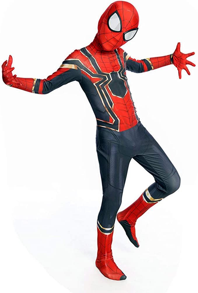 Titan's spiderman costume is a sleek, black bodysuit with web