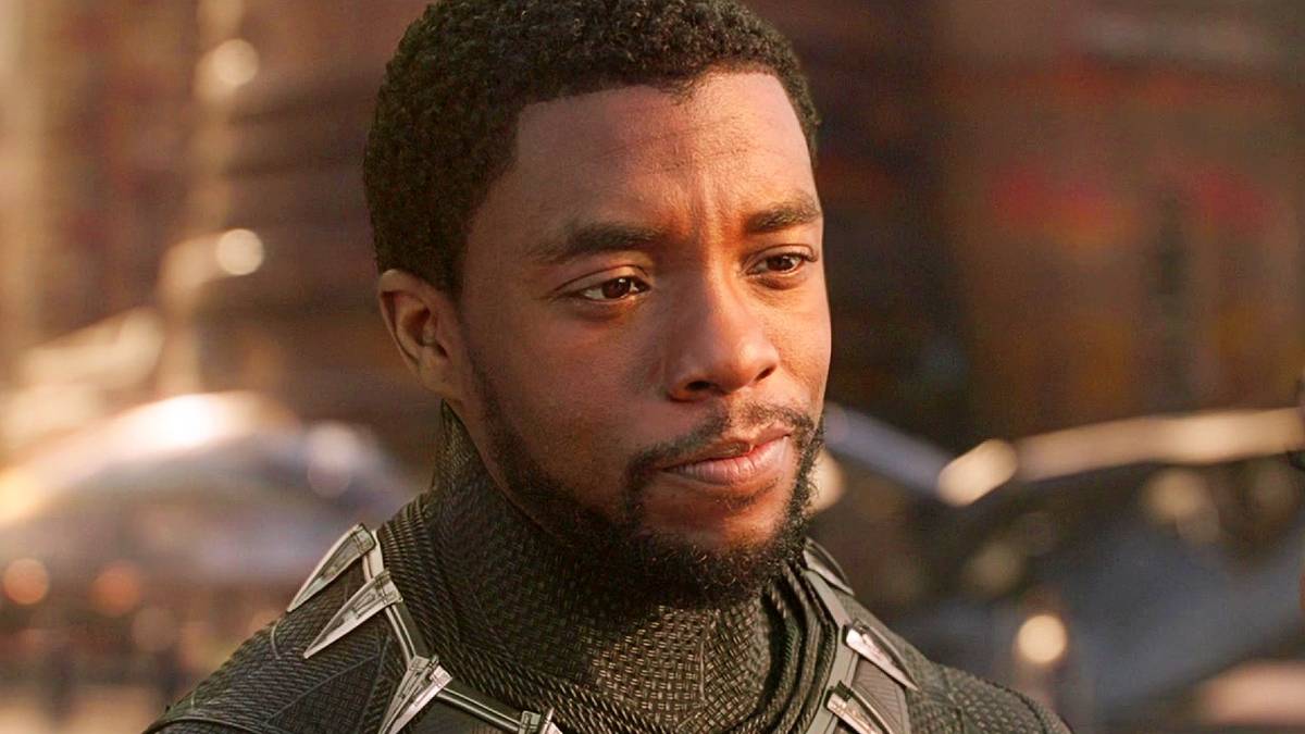 Chadwick Boseman as T'Challa wearing the Black Panther suit without the mask in Black Panther.