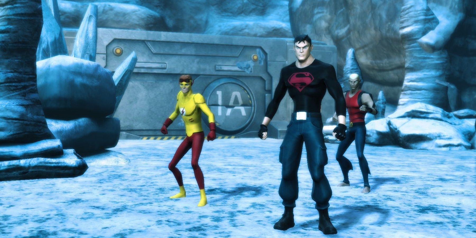 Personnages de Young Justice Legacy debout dans un environnement glacial