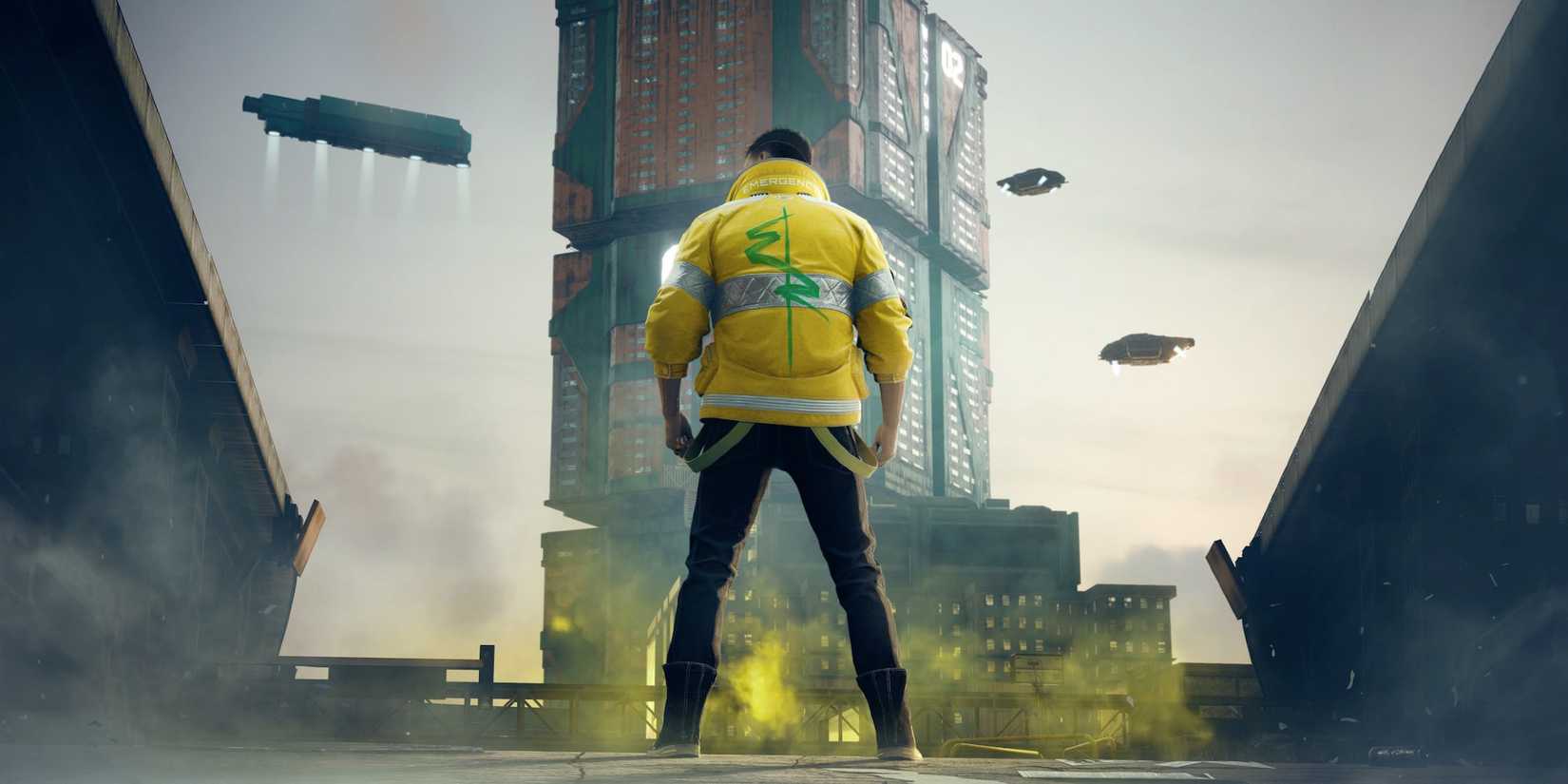 A Cyberpunk 2077 character wearing the jacket of Edgerunners protagonist David Martinez.