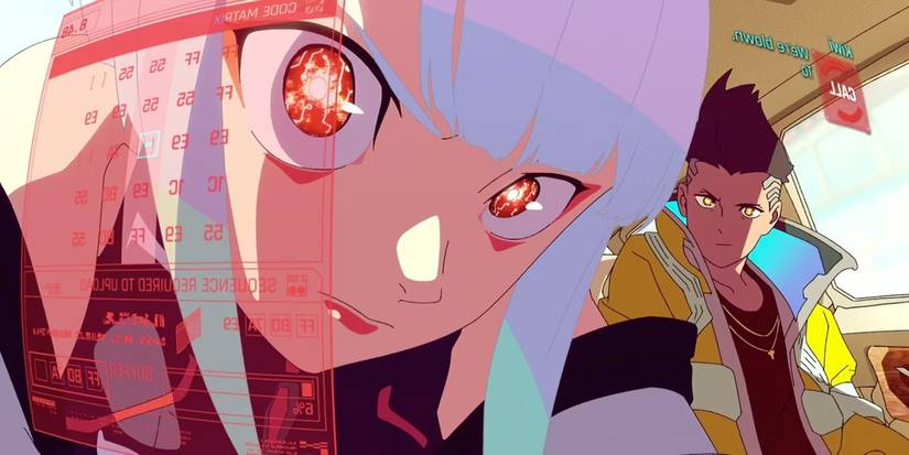 Lucy and David performing a hack in Cyberpunk: Edgerunners 