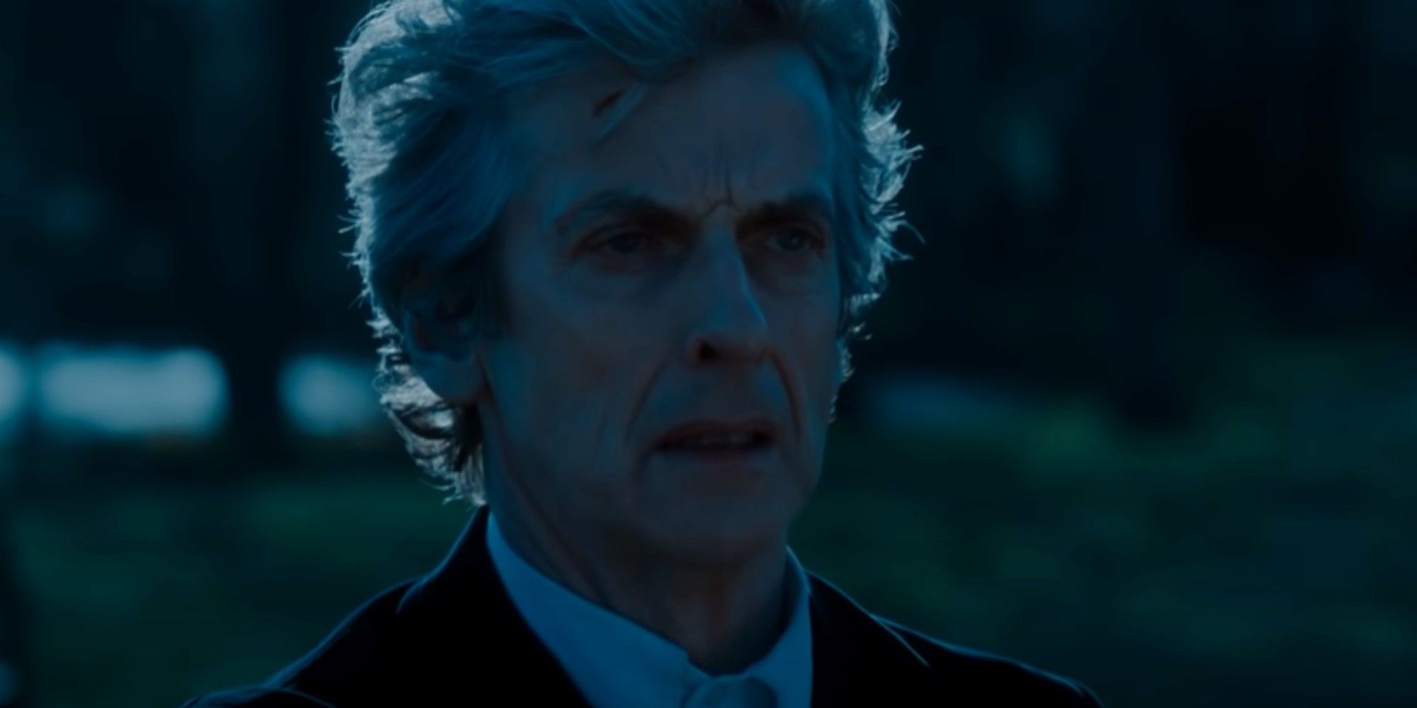  Peter Capaldi as the Twelfth Doctor in blue shadow in Doctor Who's 
