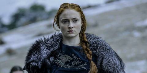 Sophie Turner as Sansa looking serious in Game of Thrones. 