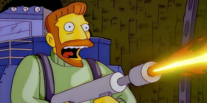 Hank Scorpio usa um lança-chamas em Os Simpsons