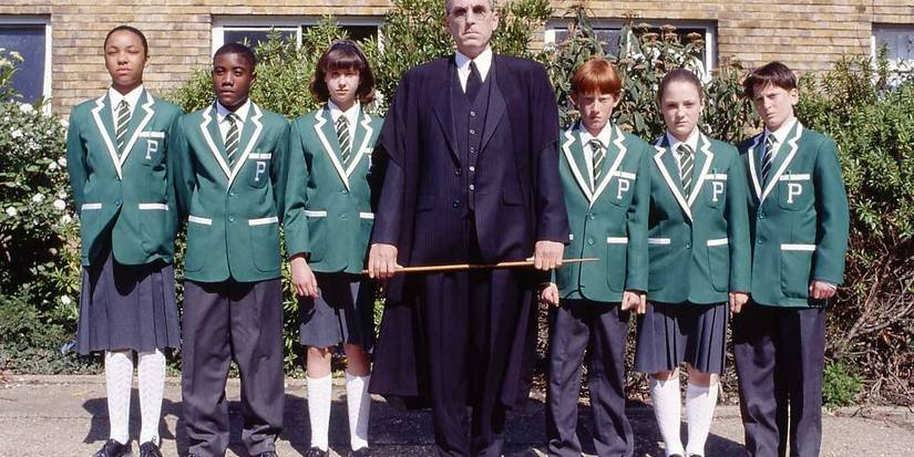 Headmaster stands with his students in The Demon Headmaster Cropped