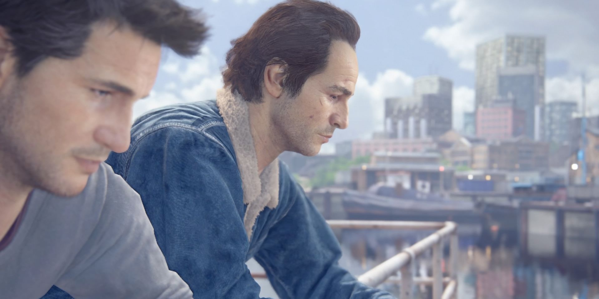 Nate and Sam standing by the pier in Uncharted 4 