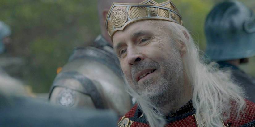 Paddy Considine as King Viserys Targaryen smiling in House of the Dragon episode 7
