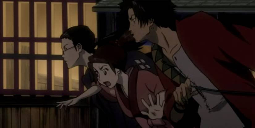 Mugen, Fuu, and Jin sneaking about in the dark Samurai Champloo.
