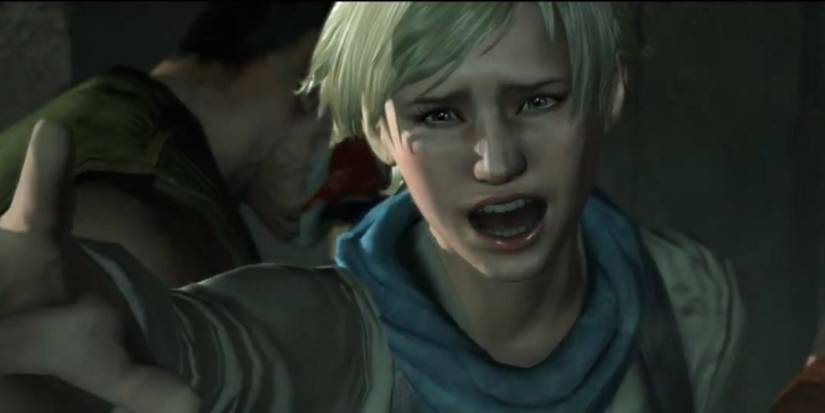 Sherry Birkin is screaming with a scared face.
