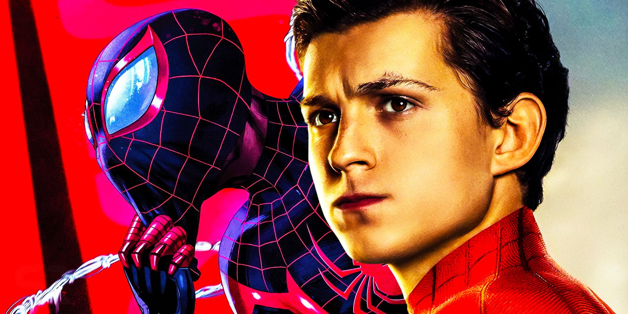 Une image collée de Spider-Man et de Miles Morales de Tom Holland. 