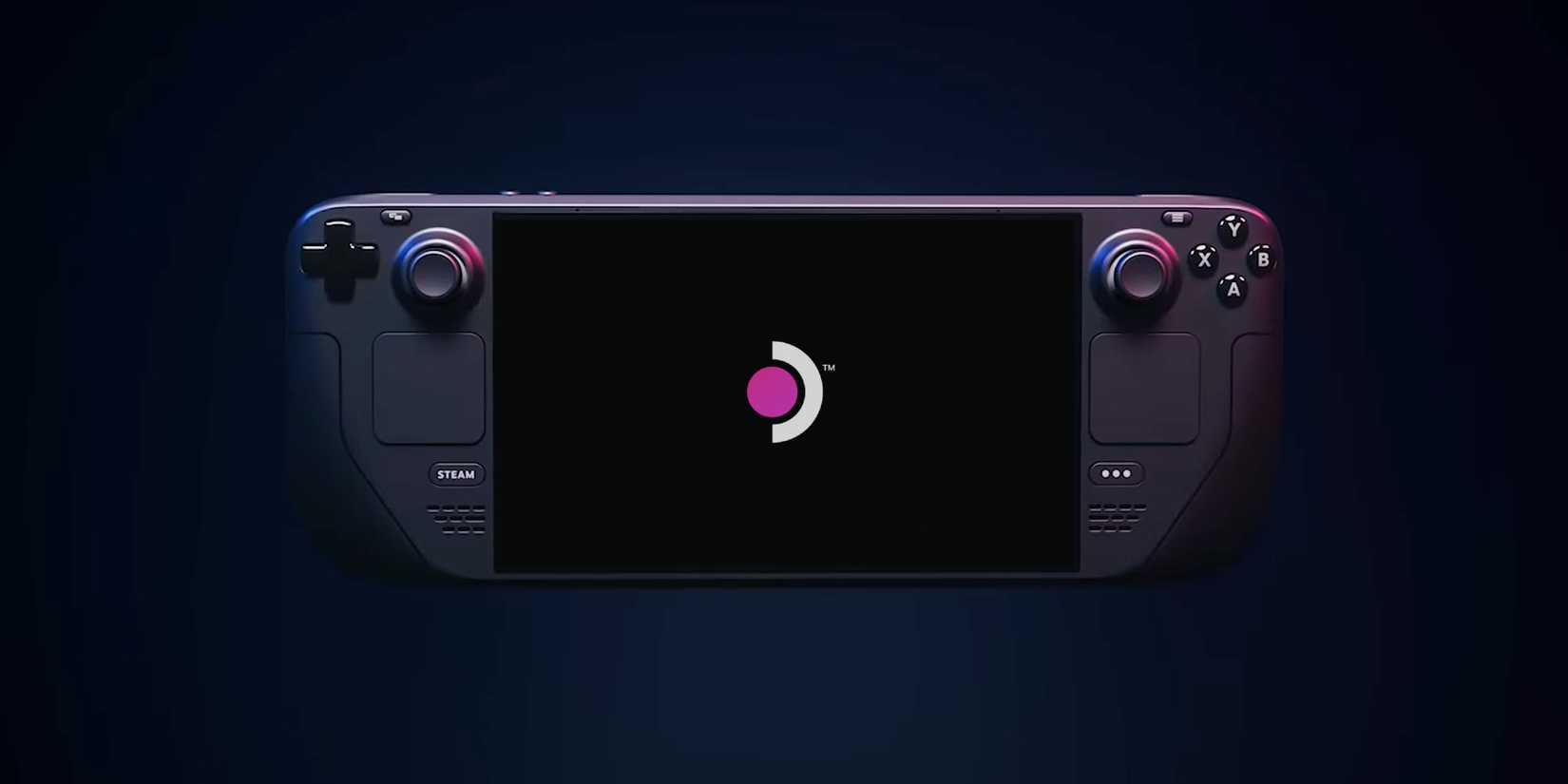 Steam Deck с пользовательским розовым логотипом при запуске