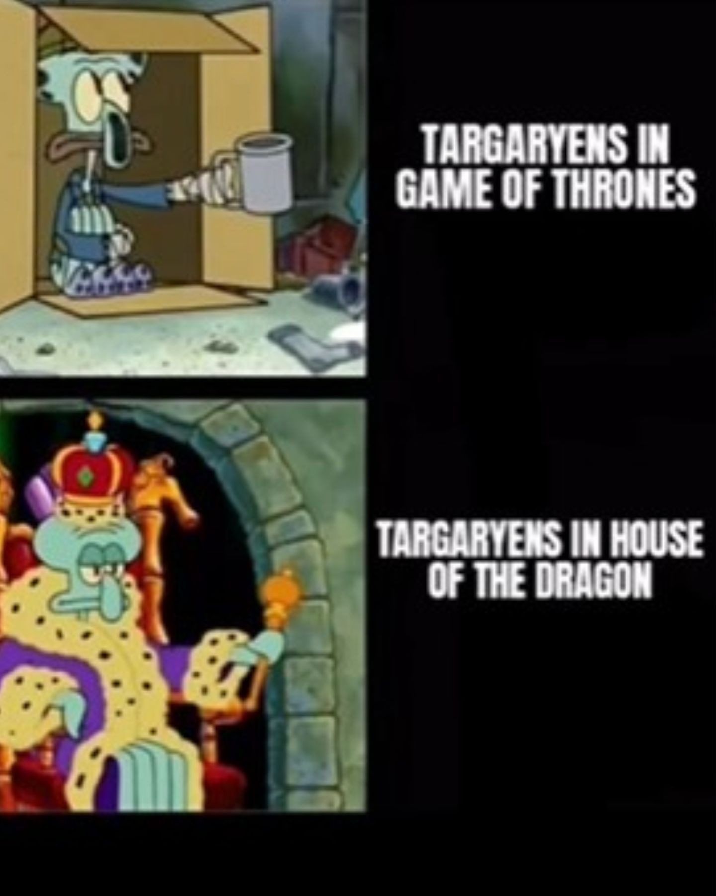 Meme comparing the Targaryens in Game of Thrones and House of the Dragon. 