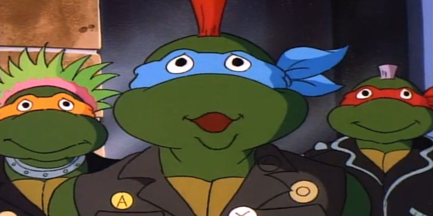 The turtles in leather vests in Teenage Mutant Ninja Turtles 1987 season