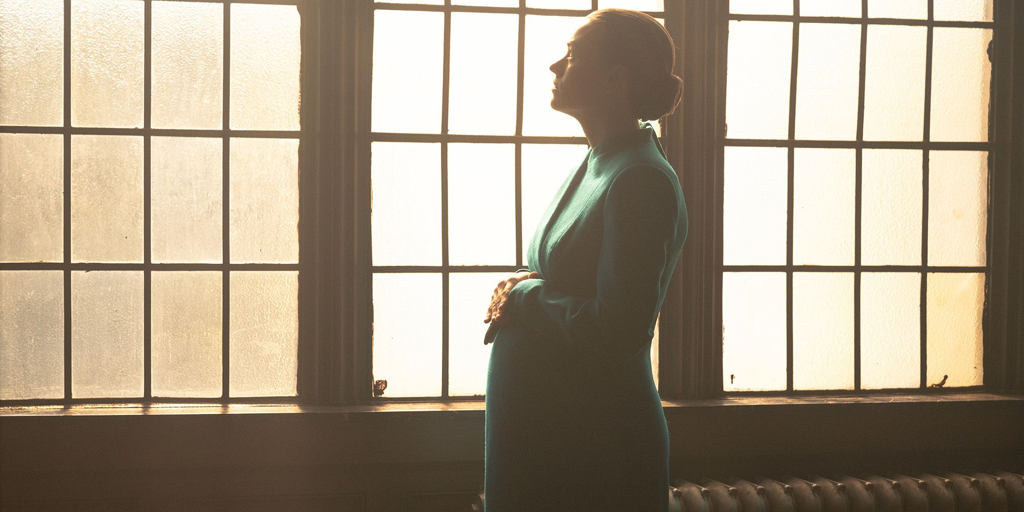 Yvonne Strahovski as a pregnant Serena Joy in The Handmaid's Tale season 5