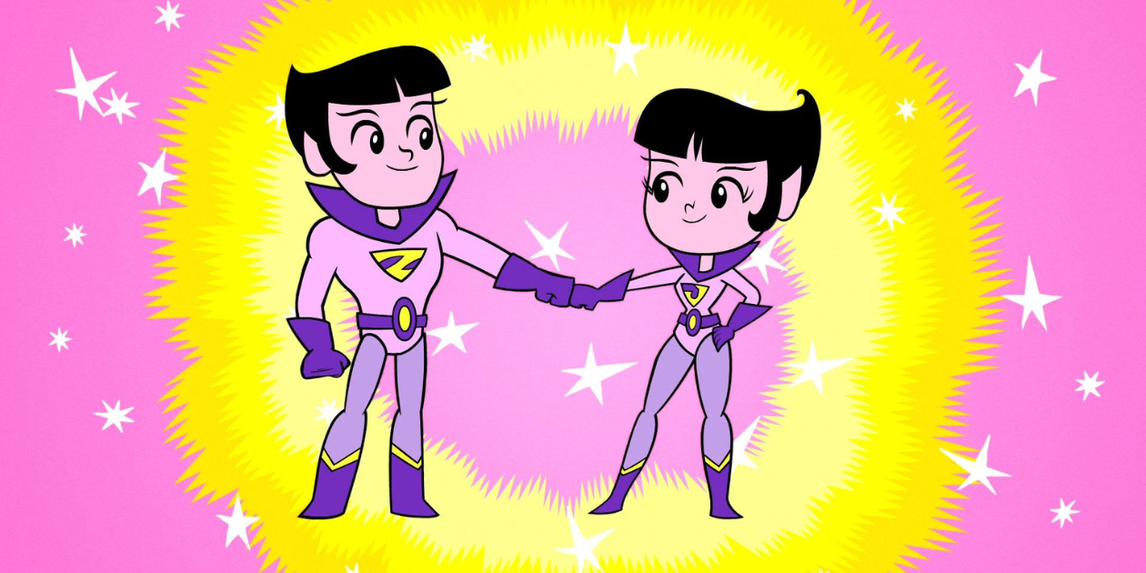 Wonder Twins menunjukkan kekuatan perubahan bentuk mereka.