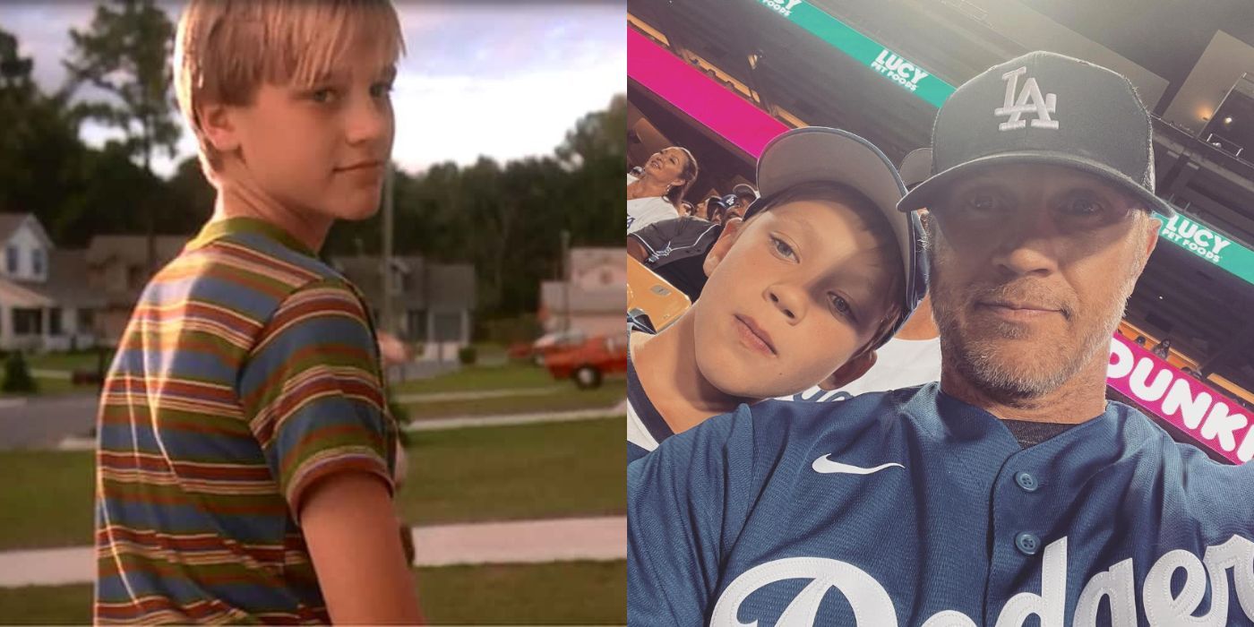 A split image of Devon Sawa from the &rsquo;90s and today at a baseball game
