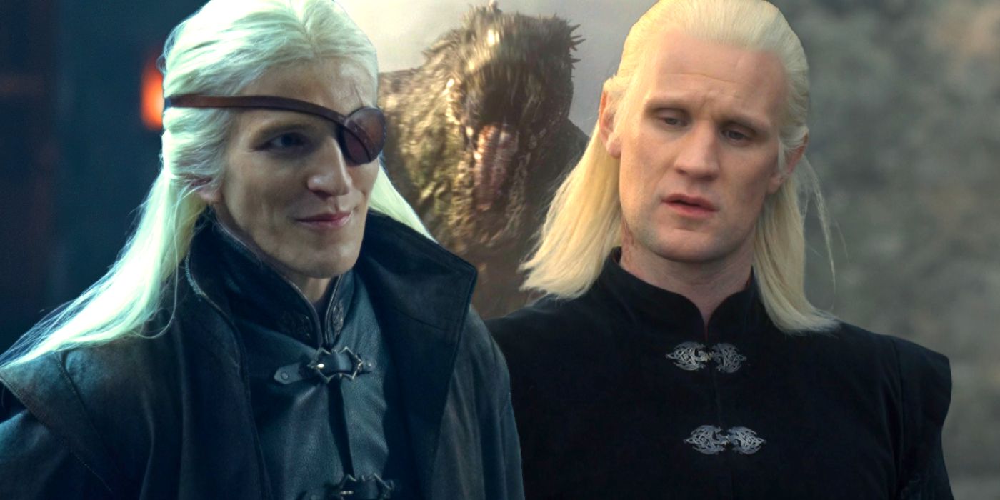 Aemond Targaryen, Daemon Targaryen, and Vhagar in House of the Dragon