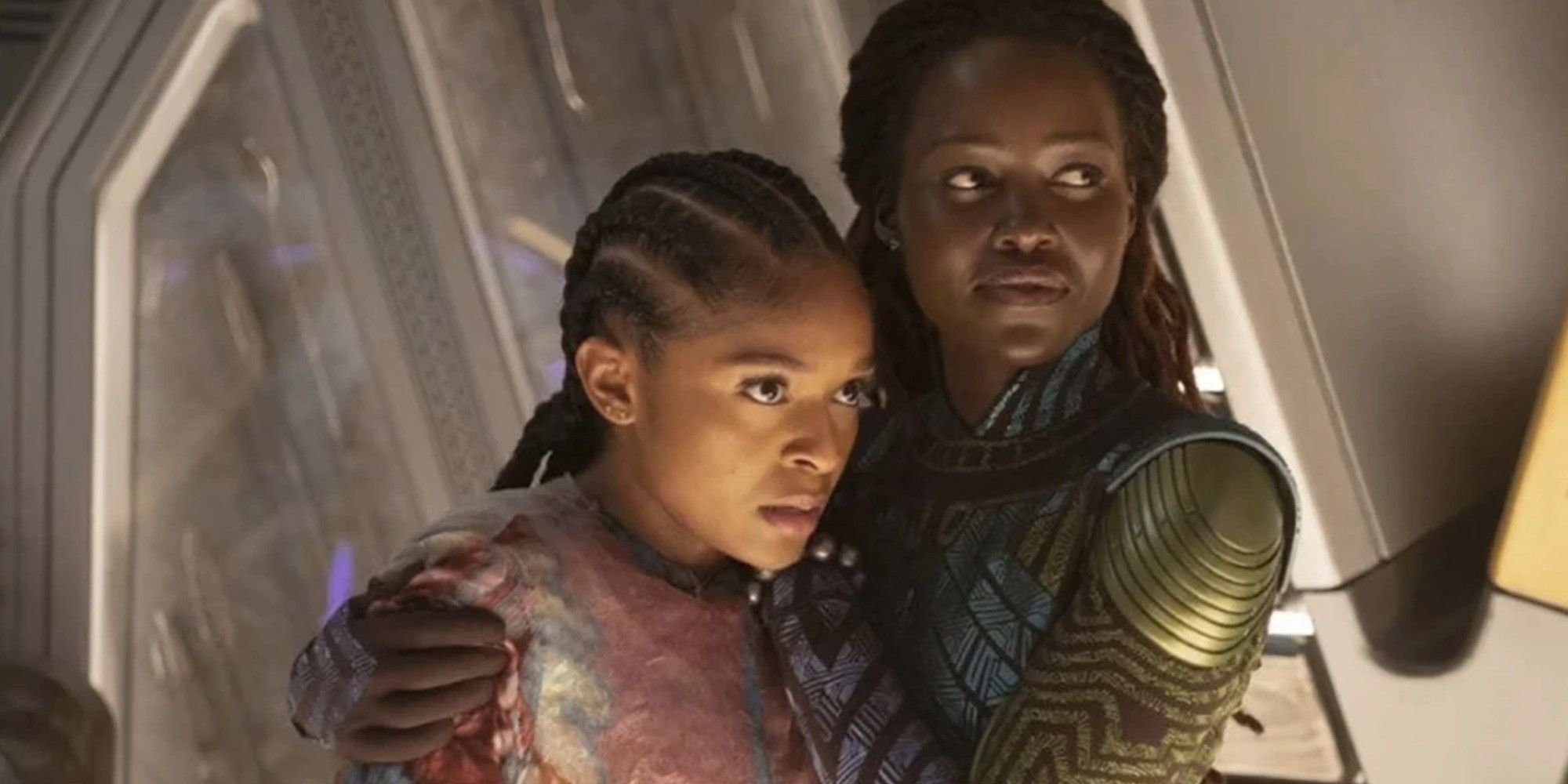 Black Panther Wakanda Forever Dominique Thorne and Lupita Nyong'o as Riri Williams and Nakia