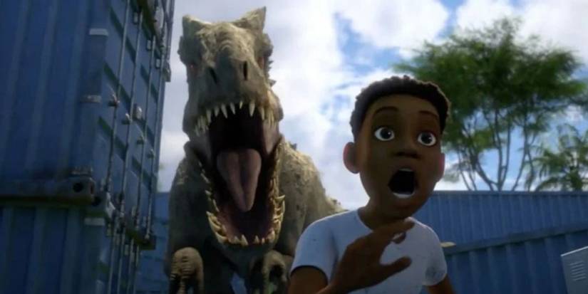 Carnotaurus em Camp Cretaceous perseguindo Darius