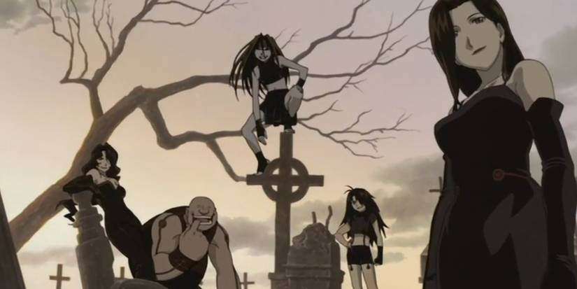 10 Most Iconic Anime Villain Groups of All Time 2 The Homunculi gathered in a graveyard in Fullmetal Alchemist 2003.